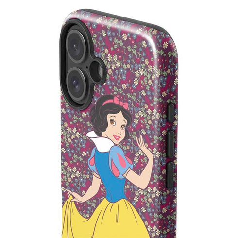Disney Snow White Character with Floral Pattern iPhone 16 Impact Case